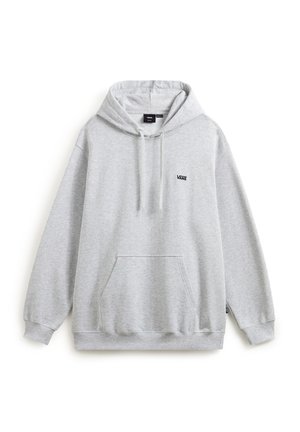 Felpa grigia con tasca frontale a forma di canguro, cappuccio con cordino e piccolo logo nero sul petto. Realizzata in morbido materiale misto cotone.