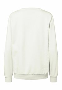 Sweat-shirt blanc uni à manches longues avec poignets et ourlet côtelés, vu de dos.