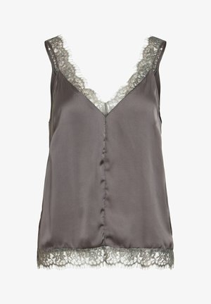 VILA, TOP VISOFIE V-AUSSCHNITT - Topp - dark brown
