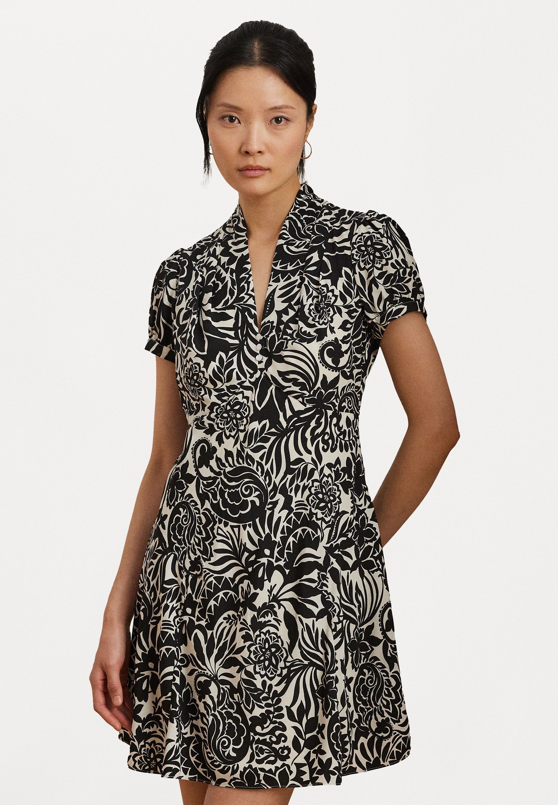 strapless open back dress Printed Scuba Square Neck Puff Sleeve Midi Dress - Blue