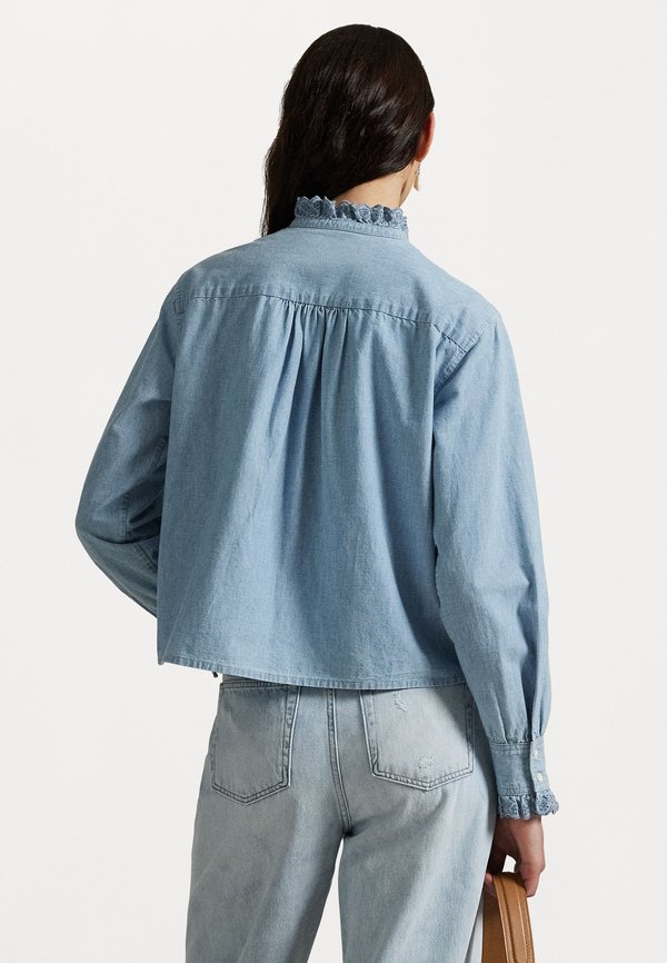 RUFFLE TRIM CHAMBRAY TOP - Button-down blouse - chambray2