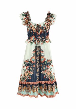 Next, REGULAR FIT - FLUTTER SLEEVE SQUARE NECK DRESS  . - Maxi šaty - navy peach floral