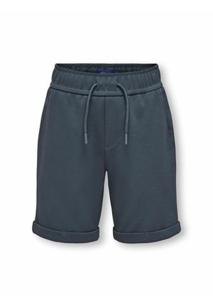 Mørkegrå afslappede shorts med opkrogede kanter, snøre i taljen og sidelommer, vist på en ensfarvet hvid baggrund.