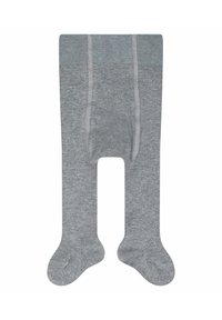 Graue Strumpfhosen mit einer weichen Textur, ausgestattet mit einem glatten Bund und einer verstärkten Zehenpartie. Sie sind blickdicht und weisen ein einheitliches, minimales Muster auf.