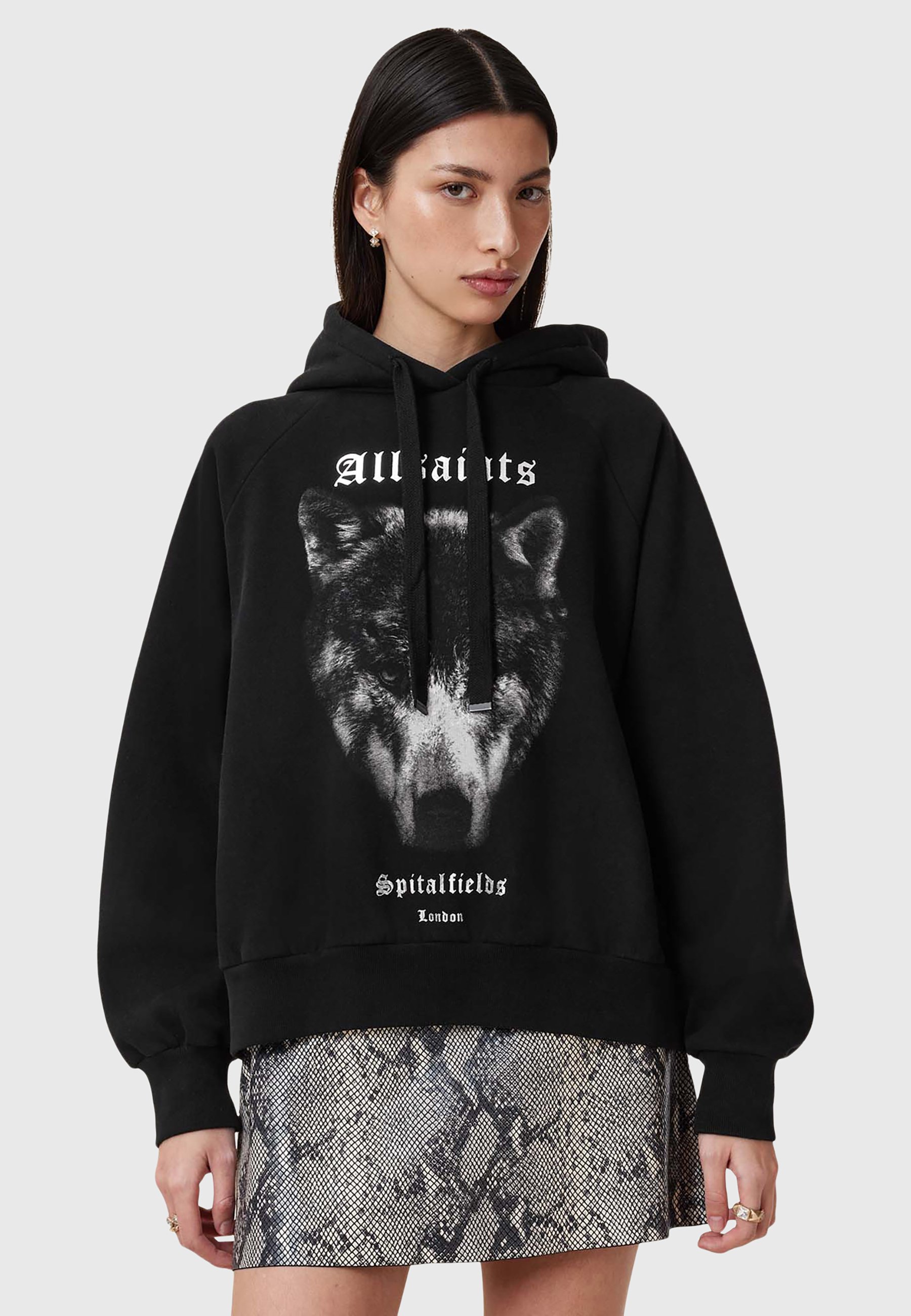AllSaints - Sweat à capuche à enfiler avec écussons - Noir | ASOS