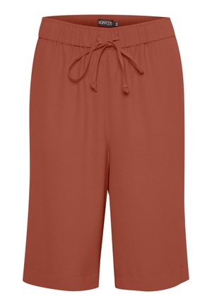 Kniekorte shorts in roestkleur met elastische tailleband en koorddetail aan de voorkant.