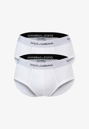 Bóxers de algodón blanco con textura acanalada, que presentan una cinta negra impresa con "DOLCE & GABBANA". Se exhiben dos pares.