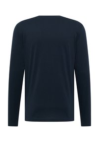 Navyblaues Langarm-T-Shirt aus weichem Stoff mit Rundhalsausschnitt und gerader Passform, ohne sichtbare Logos oder Muster.
