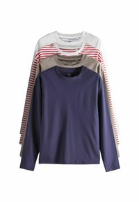 THE SET REGULAR FIT - 4 PACK HEAVYWEIGHT  - Long sleeved top - white taupe brown navy red white stripe