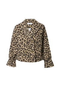 Leopardmönstrad jacka i strukturerad tyg, med dubbelknäppt design, snedskuren krage och ballongärmar med elastiska manschetter.