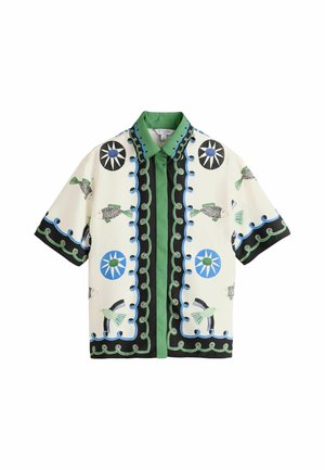 Next, REGULAR FIT - SATIN TWILL SHORT SLEEVE SHIRT - Button-down blouse - white blue green abstract border print