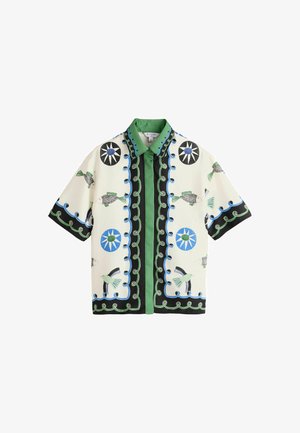 Next, REGULAR FIT - SATIN TWILL SHORT SLEEVE SHIRT - Nööpidega pluus - white blue green abstract border print