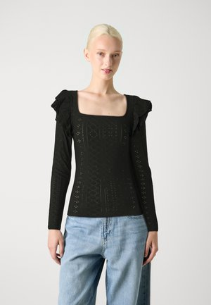 VIMUNI SQUARE NECK - Tops ar garām piedurknēm - black