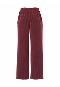 Pantalons larges bordeaux en tissu doux, avec un motif à rayures, une taille élastique et un bas légèrement fuselé.