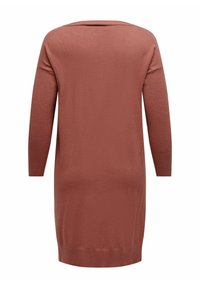 Trui jurk van zacht, gestructureerd roestkleurig stof. Lange mouwen, ronde halslijn en een lengte tot de knieën met ribgebreide zoomdetails.