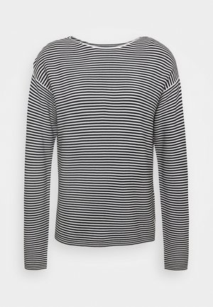 Zwart-wit gestreept shirt met lange mouwen, een brede halslijn, een losse pasvorm en een zachte textuur. Rechte zoom en licht verlaagde schouders.