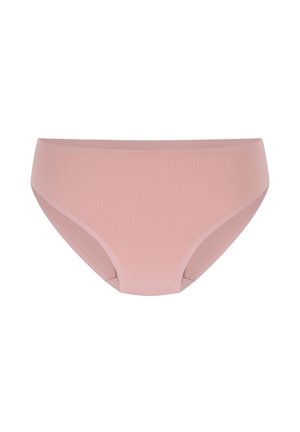 Roze, naadloze hoge taille slip gemaakt van gladde, rekbare stof. Heeft een minimalistisch ontwerp zonder zichtbare naden of versieringen.