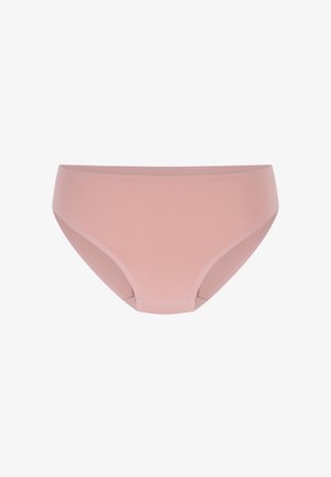 Rosa, nahtlose, hochgeschnittene Unterhose aus glattem, dehnbarem Material. Zeichnet sich durch ein minimalistisches Design ohne sichtbare Nähte oder Verzierungen aus.