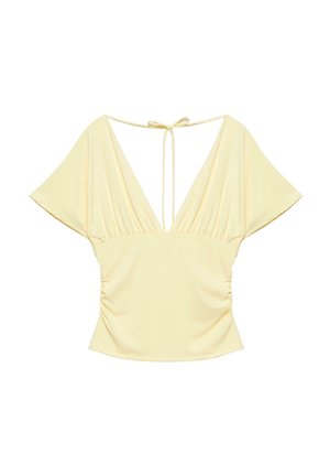 PULL&BEAR, V-NECK - GATHERED TOP - Majica kratkih rukava s printom - yellow