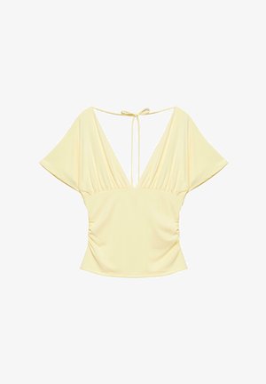 PULL&BEAR, V-NECK - GATHERED TOP - Majica kratkih rukava s printom - yellow