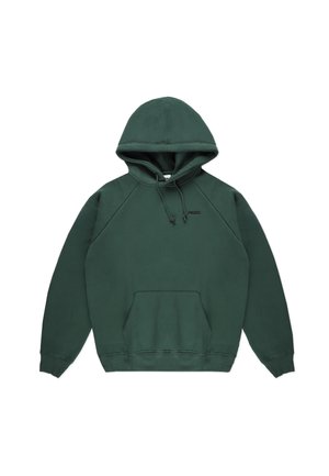 Ciemnozielona bluza z kapturem, dużą kieszenią typu kangur, sznurkiem do regulacji i ściągaczami na rękawach. Na lewej stronie klatki piersiowej znajduje się małe logo.