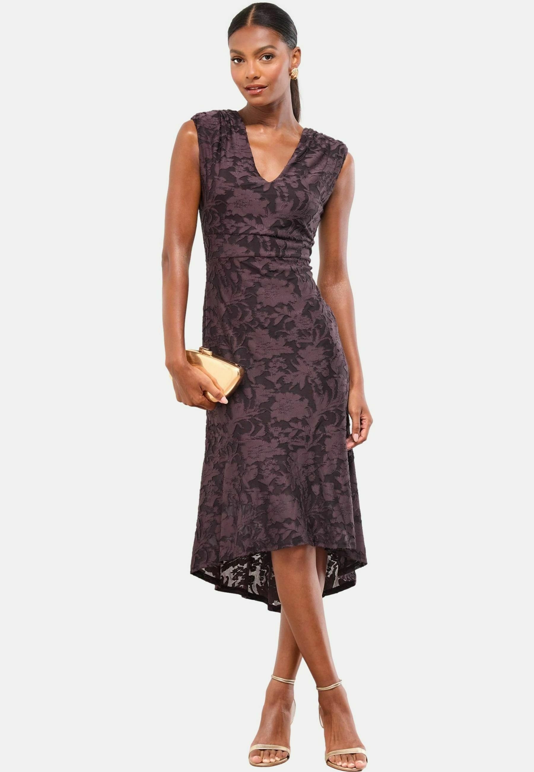 knee length dresses for ladies Effortlessly Cute Floral Velvet Burnout Skater Dress