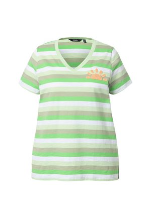 Ulla Popken, STRIPED SUN PATCH SHORT SLEEVE - Camiseta estampada - moos green