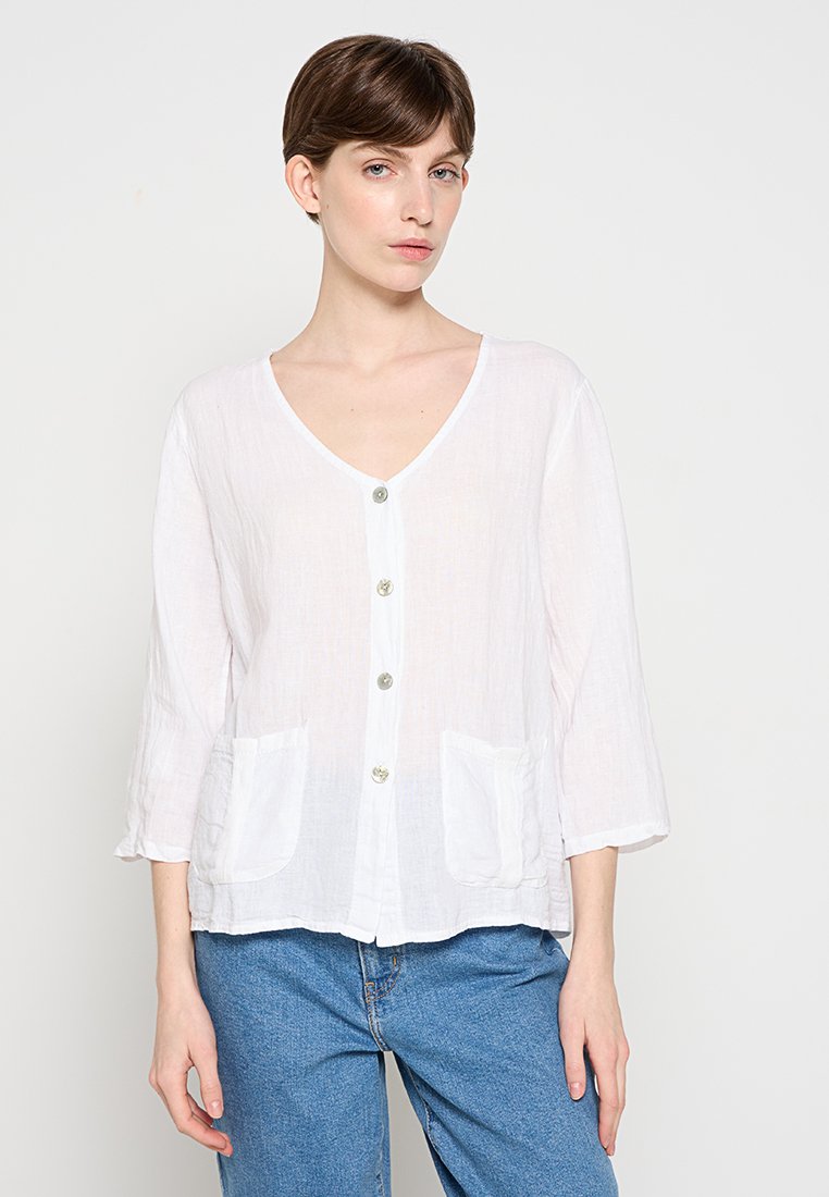 Le Monde du Lin Overhemdblouse wit Le Monde du Lin Overhemdblouse wit