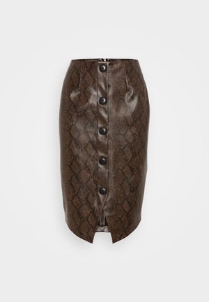 ONLY Tall ONLTYRA MIDI SNAKE - Uska suknja - black/brown