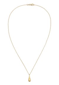 Collier doré avec une chaîne torsadée et un pendentif en forme de goutte. Texture lisse et design simple. Fermeture à clip pour un maintien sécurisé.