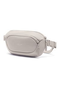 Világosszürke bélelt deréktáska elülső cipzáras zsebbel, állítható pánttal, valamint az elülső panelen a "Larkson Hamburg" márkanévvel.