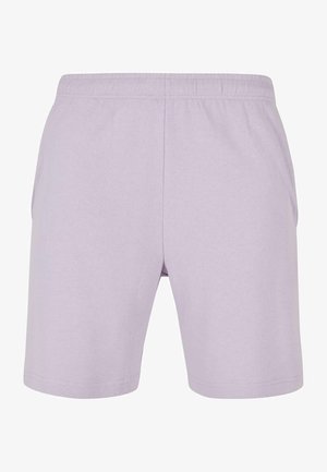 Pantalones cortos de algodón lilas con cintura elástica, que presentan una textura suave y un diseño liso, sin bolsillos ni acentos adicionales.