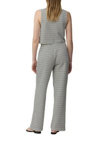 Schwarz-weiß gestreiftes Zweiteiler-Outfit bestehend aus einem ärmellosen Top und weit geschnittenen Hosen, mit einem glatten Stoff und lockerem Sitz.