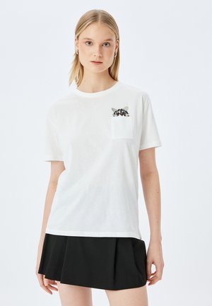 CAT EMBROIDERED  - T-Shirt print - beige