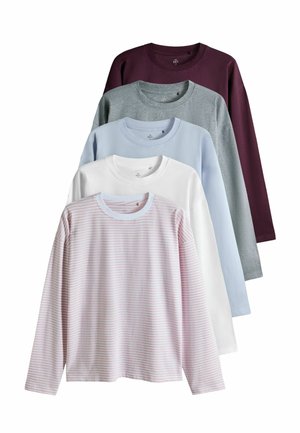THE SET, 5 PACK ESSENTIALS RELAXED LONG SLEEVE T-SHIRTS - Long sleeved top - blue burgundy grey marl white stripe