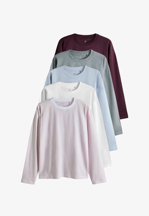 THE SET, 5 PACK ESSENTIALS RELAXED LONG SLEEVE T-SHIRTS - Long sleeved top - blue burgundy grey marl white stripe