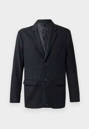 Zwarte blazer gemaakt van gladde stof, met een notch revers, twee voorzakken en twee knopen. Slim fit met een minimalistisch ontwerp.
