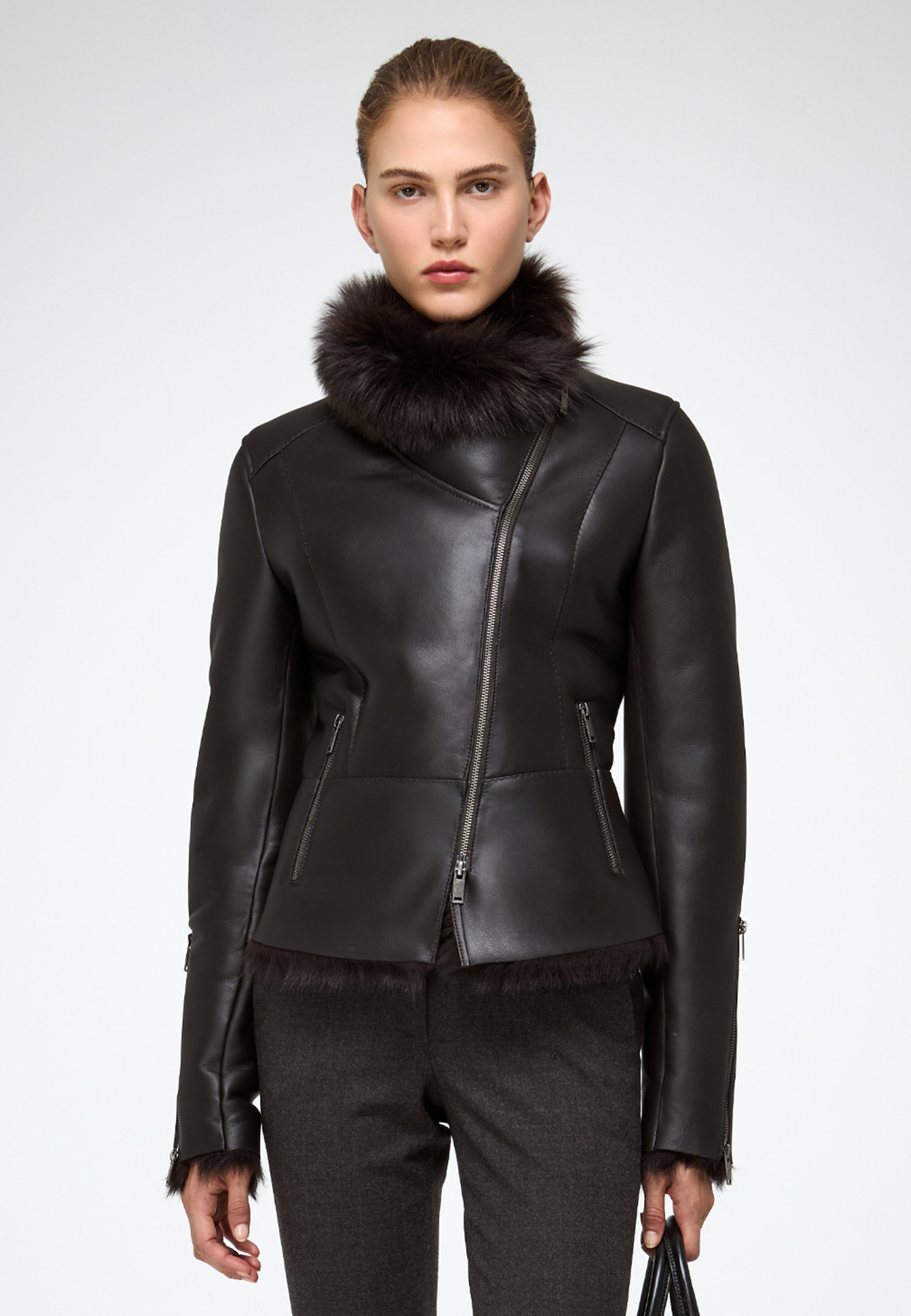 VSP RENATA Lederjacke dark brown/dunkelbraun-meliert Zalando