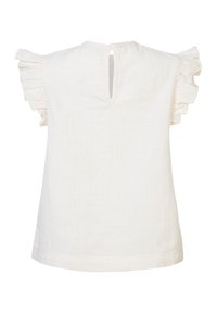 Cremefarbige Bluse aus leichtem Stoff mit Rüschenärmeln, einem Schlitzverschluss auf der Rückseite und einer leicht lockeren Passform.