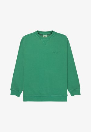 Zielona bluza crewneck z prążkowanymi mankietami i dołem, małe logo „element” wyhaftowane na lewej piersi.