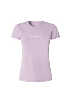 Sviesiai violetinė trumpomis rankovėmis marškinėliai, pagaminti iš medvilnės, su apvaliu iškirpimu ir tekstu "Pepe Jeans London" baltos spalvos priekyje.
