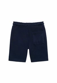Shorts bleu marine en tissu doux, dotés d'une taille élastique et d'une poche arrière simple, avec un design sobre et fonctionnel.