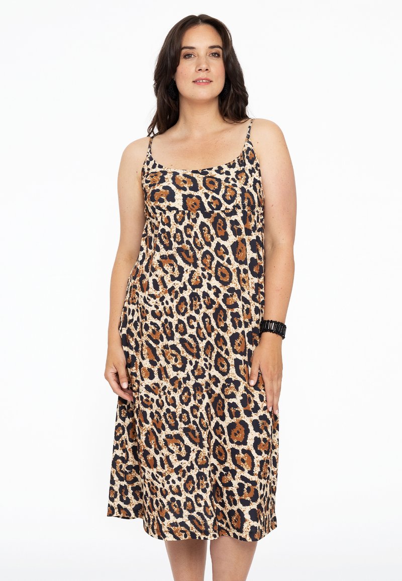 YOEK WITH LEOPARD PRINT - Freizeitkleid - light brown