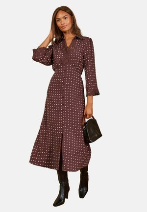 Love & Roses, LACE TRIM COLLARED MIDI DRESS - Shirt dress - chocolate polka dot