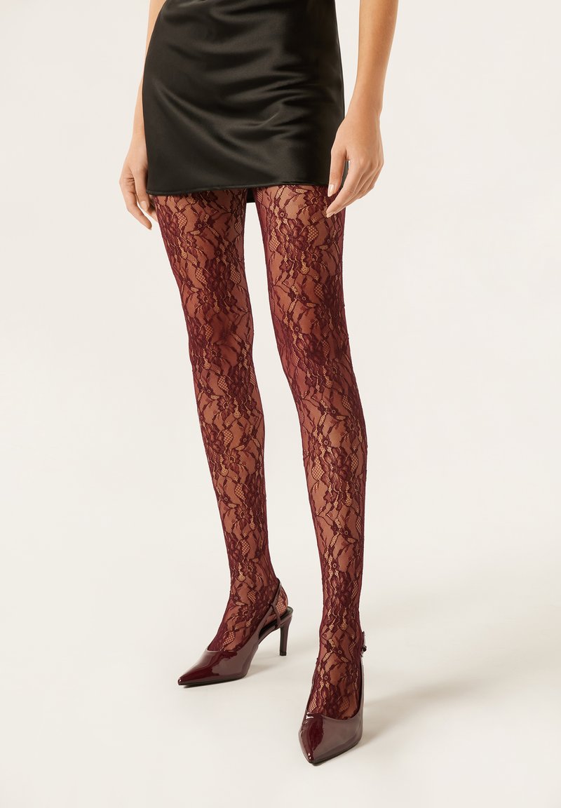 Calzedonia DELUXE SELECTION CAPSULE FLORAL - Tights - red/bordeaux - Zalando