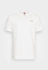 Bílý bavlněný tričko s kulatým výstřihem, krátkými rukávy a zeleným logem na levé části hrudníku. Hladká textura a klasický střih.