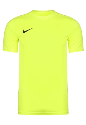 Maglietta sportiva gialla fluorescente a maniche corte con collo rotondo e piccolo logo Nike nero sul lato destro del petto.