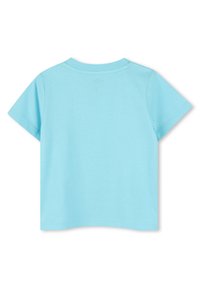 Lichtblauwe katoenen t-shirt met een ronde halslijn en korte mouwen. Soepele textuur, effen kleur, geen zichtbare patronen of accenten.