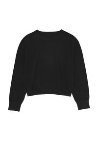 Maglione corto nero realizzato in tessuto morbido. Caratterizzato da maniche lunghe, scollo rotondo e polsini e orlo a costine. Nessun motivo o accento.