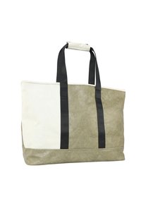 Grande borsa a spalla realizzata in materiale testurizzato e resistente all'acqua. Design bicolore in crema e verde oliva, con manici in tessuto nero.